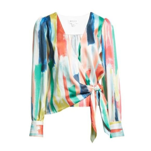 New! Milly Watercolor Brushstroke colorful Top In Multi 28136 - Picture 2 of 13